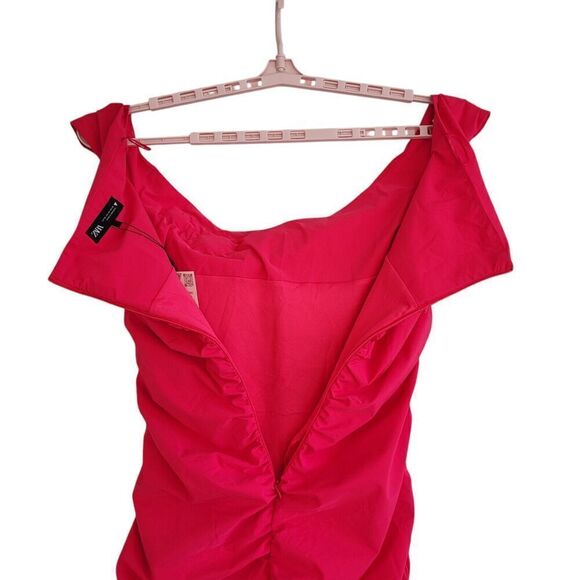 NEW ZARA Off-the-Shoulder Draped Mini Dress Rosette Floral XL Pink 3466/880 Prom - Picture 5 of 13